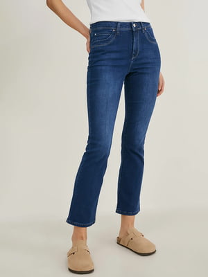 Укороченные джинсы-клеш синего цвета | 6631979