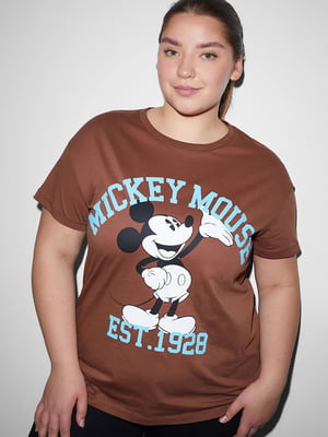 Коричнева футболка з принтом Mickey Mouse | 6631980