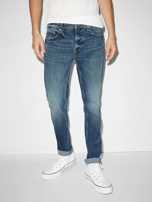 Сині джинси slim fit з потертостями | 6631988