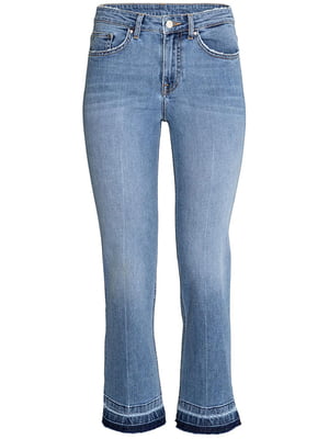 Голубые джинсы-клеш с необработанными краями | 6632034