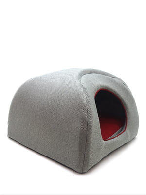 Хатка юрта для котів і собак Zoo-hunt Геросс №2 41х41х37 см сірий+червоний | 6633640