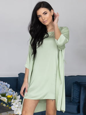 Комплект фісташкового кольору: нічна сорочка та халат | 6630107