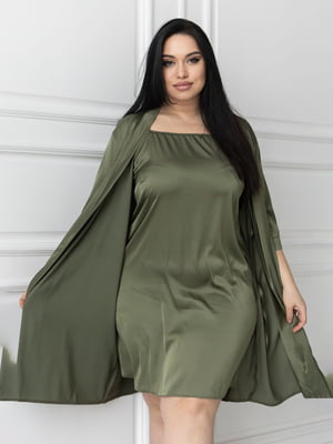 Зелений комплект: нічна сорочка та халат | 6630217