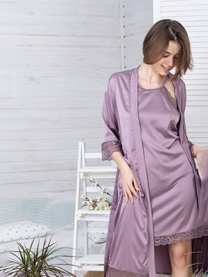 Фіолетовий комплект: нічна сорочка та халат | 6630225