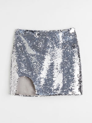 Прямая мини-юбка с пайетками серебристого цвета | 6632419