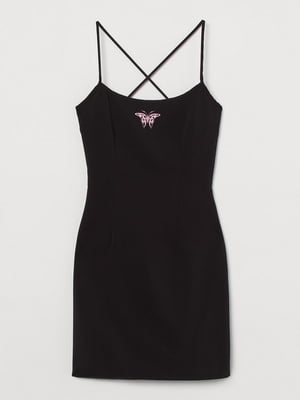 Платье-футляр черное с принтом бабочки | 6632865