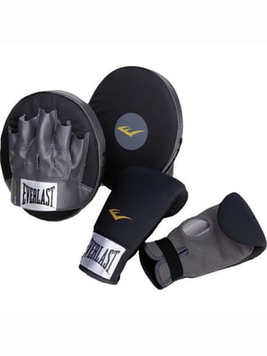 Комплект для боксу чорний: рукавички та лапки для боксу | 6648584