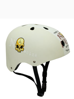 Велошлем BMX six holе белый с белым дизайном черепа | 6604542
