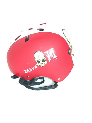 Велошлем BMX six hole красный с белой полосой и принтом черепа | 6604544