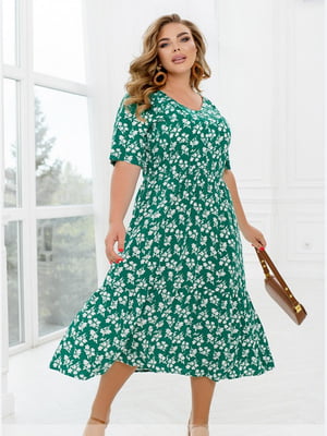 Сукня бірюзового кольору з м'якого трикотажу з рукавами-ліхтариками та V-подібним вирізом | 6604558