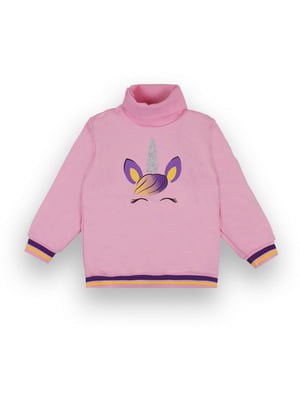 Удобный свитер "Единорожки" розовый с принтом | 6650379