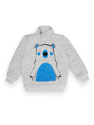 Зручний светр "Bear" із начосом сірий з принтом | 6650443