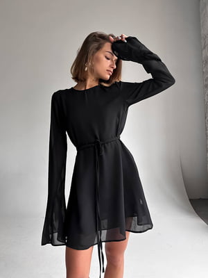 Чорна шифонова сукня А-силуету | 6650157