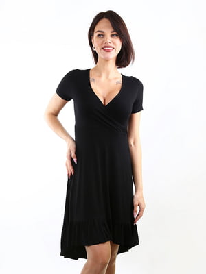 Чорна асиметрична сукня вільного крою | 6652564