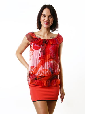 Червона блуза вільного крою з абстрактним принтом | 6652695