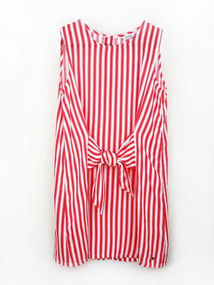 Сукня в біло-червону смужку з декоративним бантом | 6652840