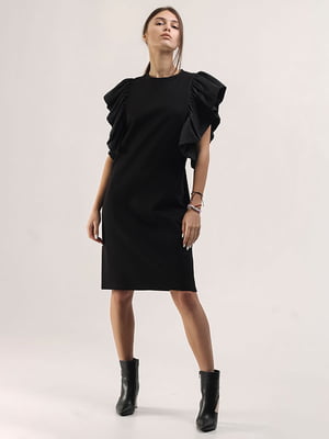 Черное классическое платье с рукавами-флаттер | 6652867