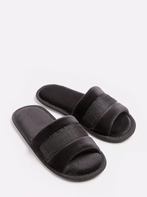 Тапочки черные с открытым носком с прямоугольной липучкой | 6649578