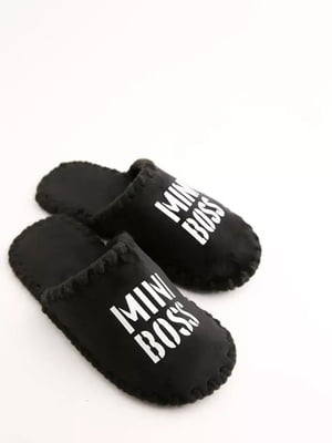 Тапочки черные с рисунком с флоковым нанесением Mini Boss | 6649643