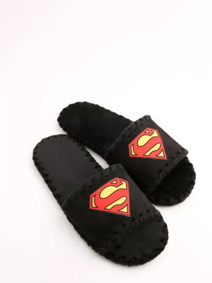 Тапочки черные с рисунком с флоковым нанесением Superman | 6649679