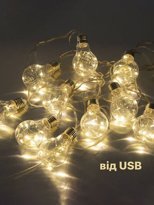 Гірлянда від USB з прозорими ретро лампами Edison Rosa 10 LED DL 5 метрів теплий білий | 6653709