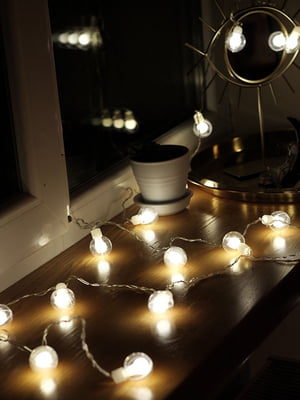 Гірлянда світлодіодна Лампочки в прозорій кулі 20 LED DL 3см, довжина 5м, теплий білий, прозорий дріт | 6653807
