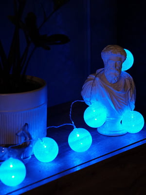 Гірлянда на батарейках Тайські кульки 10 LED 150см, синє світло, прозорий провід | 6653808
