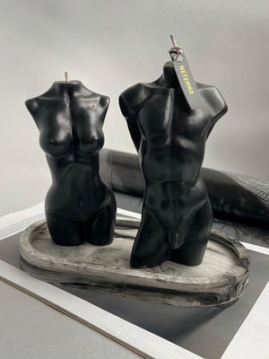 Свічки ручної роботи жіноче та чоловіче тіло чорний, декоративна свічка з підставкою 40 годин горіння | 6653817