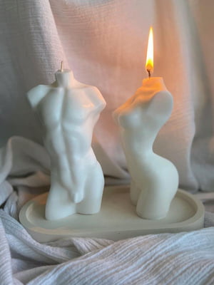 Свічки ручної роботи жіноче та чоловіче тіло білий, декоративна свічка з підставкою 40 годин горіння | 6653818