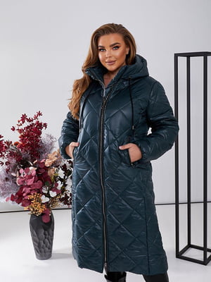 Зимове стьобане пальто смарагдового кольору на синтепоні | 6653905