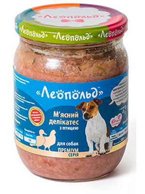 Консерва для взрослых собак Леопольд Премиум мясной деликатес птица 500 г | 6654238