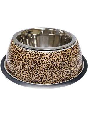 Миска для котів та собак Сroci Animalier Leopard на гумці, нержавіюча сталь 0,37 л 20 см | 6654261