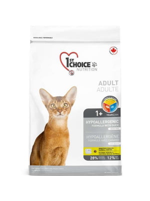 Сухий корм для дорослих котів 1st Choice Adult гіпоалергенний зі смаком качки та картоплі 0.35 кг | 6654493