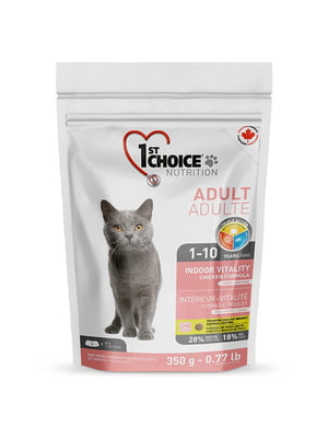 Сухий корм для дорослих котів 1st Choice Indoor Vitality Chicken зі смаком курки 0.35 кг | 6654494