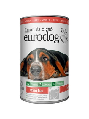 Консерва для собак EuroDog кусочки говядины в желе 1,240 г | 6654514