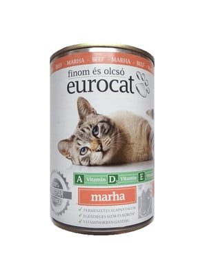 Консерва для взрослых котов EuroCat кусочки говядины в желе 415 г | 6654524