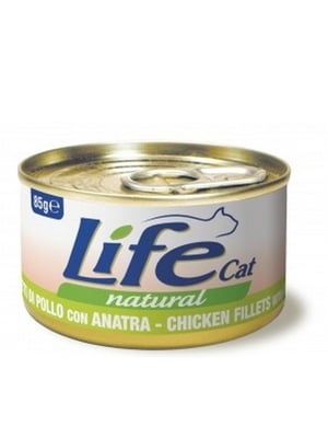 Консерва для дорослих котів LifeCat м`ясо курки та качки 85 г | 6654592