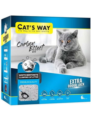 Наповнювач для котячого туалету Cat`s Way Carbon Effect комбінуючий бентонітовий з активованим вугіллям 6 л 5,1 кг коробка | 6654682