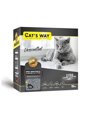 Наповнювач для котячого туалету Cat`s Way Unscented сірий бентонітовий комкуючий без запаху 10 кг коробка | 6654683