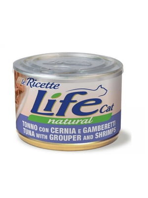 Консерва LifeCat Tuna With Grouper And Shrimps для кошек от 6 месяцев, тунец с окунем и креветками, 150 г | 6654882
