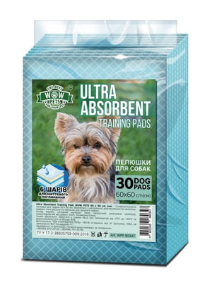 Пеленки Wow Pets Ultra-Absorbent суперпоглощающие для щенков и собак 60 x 60 см ЦЕНА ЗА 1 ШТ | 6655198