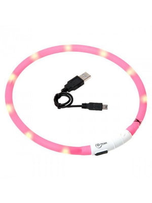 LED нашийник для собак з USB зарядкою 35 см Рожевий | 6655220