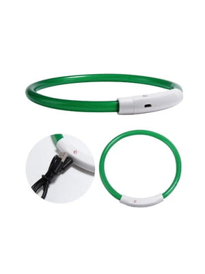 LED нашийник для собак з USB зарядкою 50 см Зелений | 6655223
