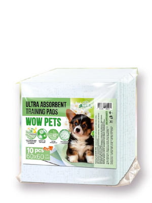 Пелюшки Wow Pets Ultra-Absorbent суперпоглинаючі для цуценят та собак з ромашкою 60 x 60 см ЦІНА ЗА 1 ШТ | 6655579