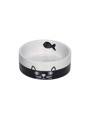 Nobby 73690 Керамическая миска для кота "FACE" черно-белого цвета 12*4,5 см 250 мл | 6655616