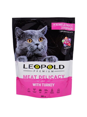 Консерва для взрослых кошек Леопольд Премиум мясной деликатес мясо индейки 500 г | 6655755
