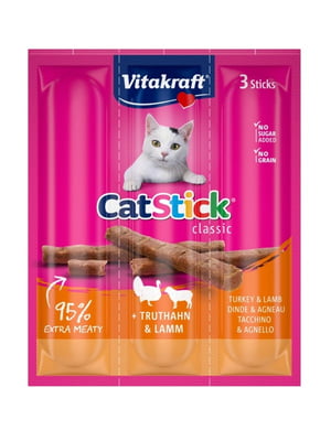 Ласощі для кішок Vitakraft м`ясні палички з індичкою та ягняти 18 г | 6655812