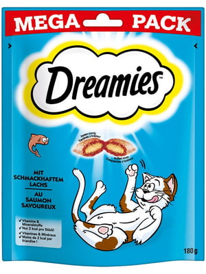 Лакомство для котов Dreamies Cat подушечки со вкусом лосося 180 г | 6655821