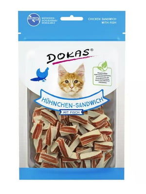 Ласощі для котів Dokas cat snack з куркою та рибою 70 г | 6655827