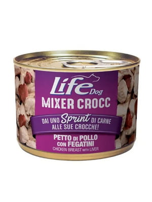 Консерва для собак холістик Life Dog Mixer Crocc Petto di Pollo Fegatini Куряча грудка та печінка 150 гр | 6655837